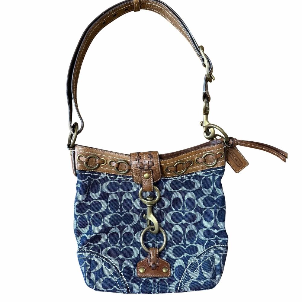 Vintage Coach Signature Denim Canvas Leather Shoulder Bag